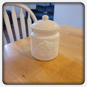 EUC Charming Vintage White Embossed Ceramic Canister